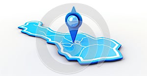 Blue geolocation marker on the map in 3D style. Navigation system. Pin