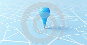 Blue geolocation marker on the map in 3D style. Navigation system. Pin