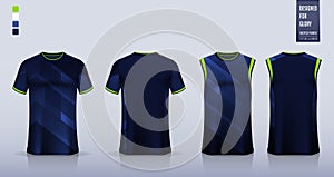 Blue geometric abstract pattern T-shirt sport, Soccer jersey, football kit, basketball uniform, tank top, running singlet mockup.
