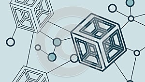 Blue Geometric Cube Connection, Abstract Network Pattern, vector design Generative AI