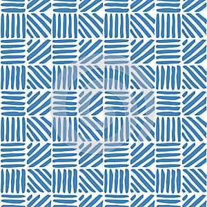 Blue geometric mosaic patchwork seamless pattern. Vector tile, checkered wallpaper, repeat background.
