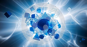 Blue geometric shapes explosion abstract art