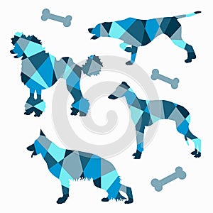 Blue geometric silhouettes of dogs