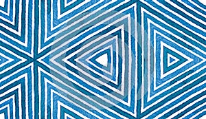 Blue Geometric Watercolor. Cute Seamless Pattern. Hand Drawn Stripes. Brush Texture. Immaculate Chev