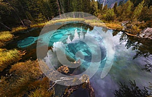 Blue geyser lake in Altai mountains, Altai Republic, Siberia, Russia