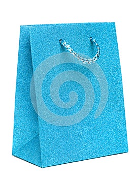 Blue gift bag isolated on white
