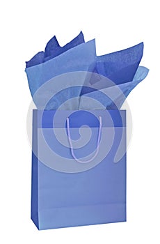 Blue gift bag with tissue paper