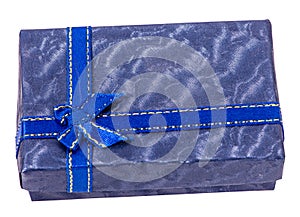 Blue Gift Box With blue Ribbon On White Background