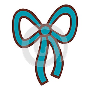 Blue gift box bow icon, hand drawn style