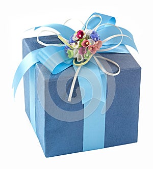 Blue gift box with bow tie