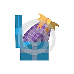 blue gift box with easter eggs shadow