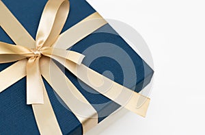 Blue gift box gold ribbon