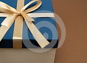 Blue gift box gold ribbon
