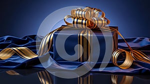 Blue Gift Box with Gold Ribbon