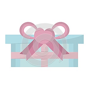 Blue gift box pink bow heart