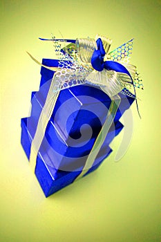 blue gift boxes wrapped in ribbon