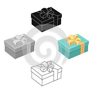 Blue gift for a holiday with an yellow bow.Gifts and Certificates single icon in cartoon,black style vector symbol stock