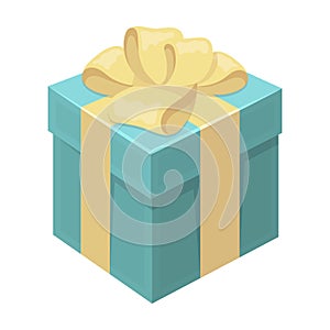 Blue gift for a holiday with an yellow bow.Gifts and Certificates single icon in cartoon style vector symbol stock