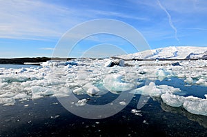 Blue Glacial Lagoon with Chunks of Ice