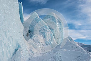 Blue Glacier ice towers usa front of glacial flow photo