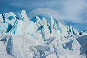 Blue Glacier ice towers usa front of glacial flow photo