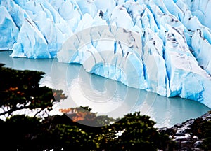 Blue glacier on the Lago Grey in Torres del Paine National Park. Glacier on lake. photo