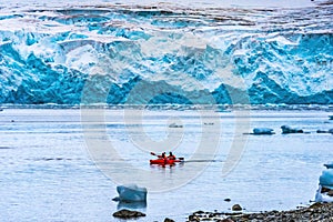 Blue Glaciers Red Kayaks Yankee Harbor Greenwich Island Antarctica