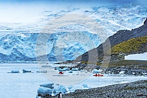 Blue Glaciers Red Kayaks Yankee Harbor Greenwich Island Antarctica