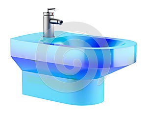 Blue glass bidet isolated on white