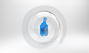 Blue Glass bong for smoking marijuana or cannabis icon isolated on grey background. Glass circle button. 3D render