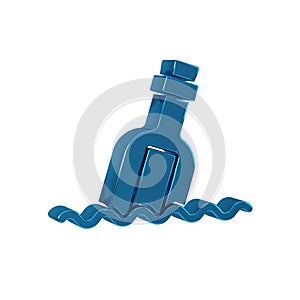 Blue Glass bottle with a message in water icon isolated on transparent background. Letter in the bottle. Pirates symbol.