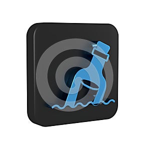 Blue Glass bottle with a message in water icon isolated on transparent background. Letter in the bottle. Pirates symbol