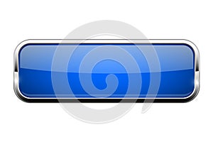 Blue glass button. Shiny rectangle 3d web icon photo