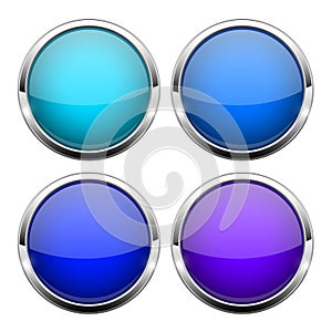 Blue glass buttons. Shiny round 3d web icons