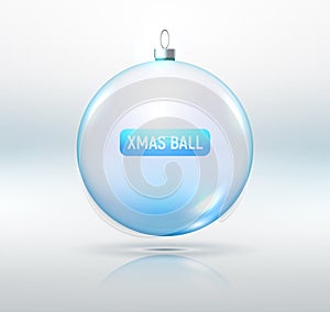 Blue glass christmas ball decoration. Transparent glass xmas ball for new year celebration