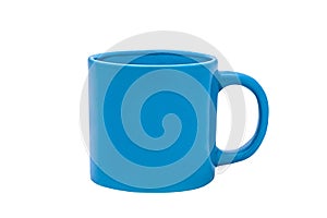 Blue glass, colore mug on white background, coffee cup. Isolated