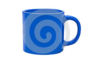 Blue glass, colore mug on white background, coffee cup. Isolated