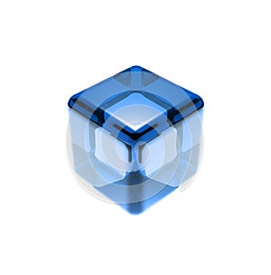 Blue glass cube isolated