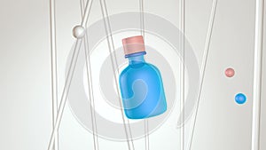 Blue glass jar of cosmetics on a light neutral background.