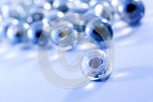Blue glass marbles balls
