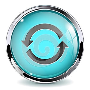 Blue glass media button. Refresh sign