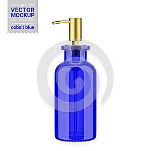 Blue glass soap dispenser bottle mockup template