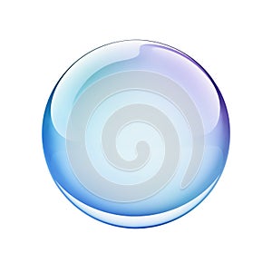 Blue glass sphere, water drop, soap bubble isolated on white. Clipping path included