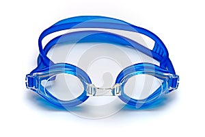 Blue glasses for swim on white background