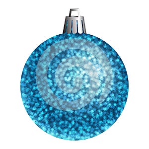 Blue glitter christmas ball isolated on white background.