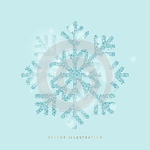 Blue glitter snowflake. Christmas, Winter symbol. Vector illustration