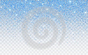 Blue glitter sparkle on a transparent background. Blue vibrant background with twinkle lights. Vector illustration