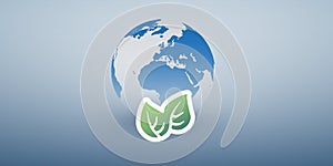 Blue Global Eco World Concept, Graphic Design Layout - Green Leaves and Earth Globe, Vector Template