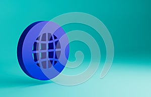 Blue Global technology or social network icon isolated on blue background. Minimalism concept. 3D render illustration