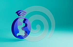 Blue Global technology or social network icon isolated on blue background. Minimalism concept. 3D render illustration